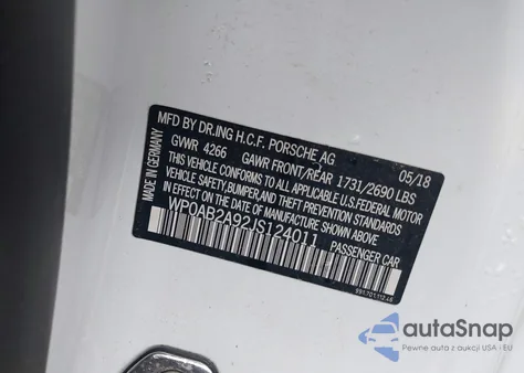 2018 Porsche 911 Carrera Gts из США, поврежденный, VIN WP0AB2A92JS124011